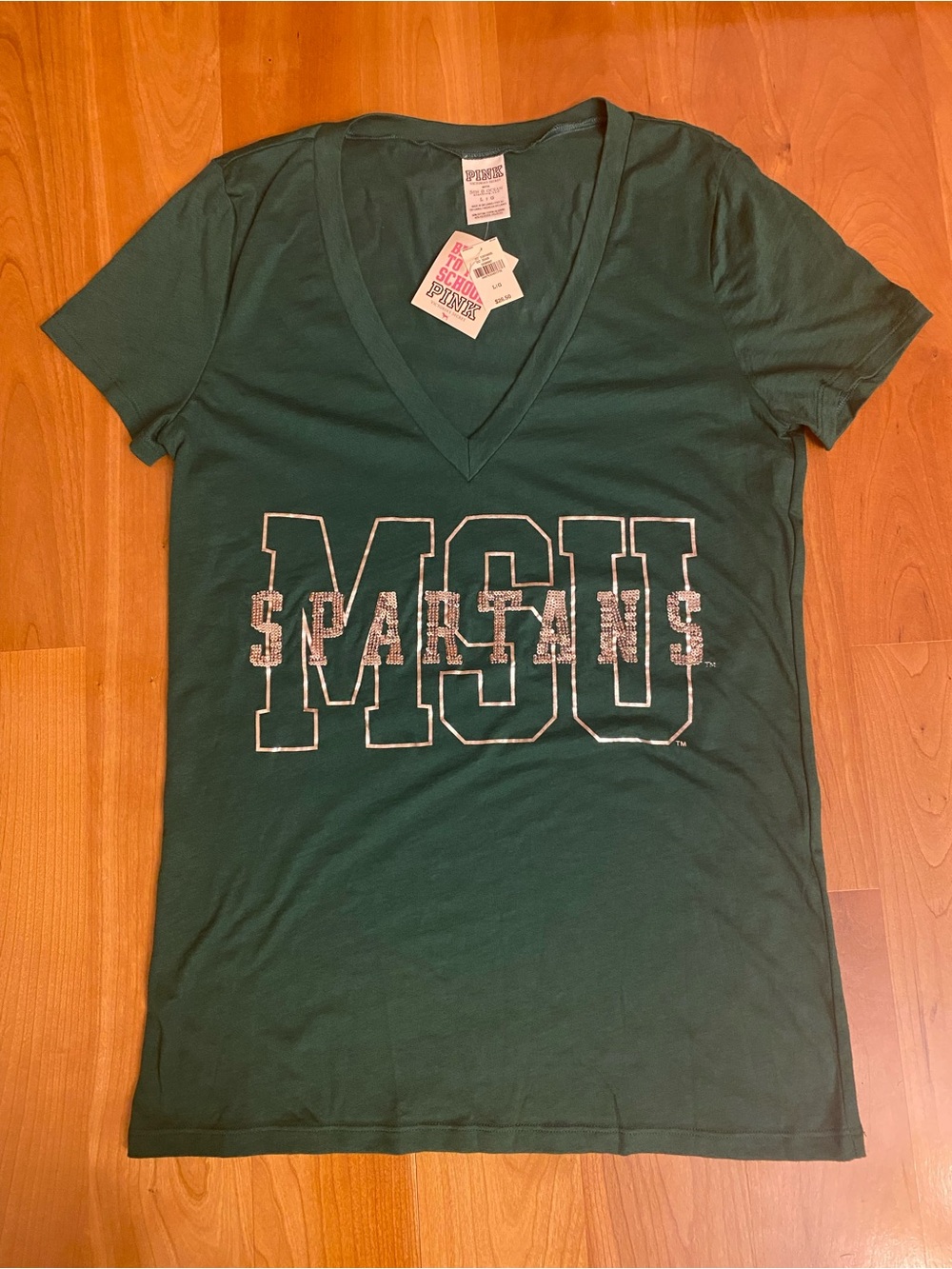 VS PINK - MSU Spartans Green Sequin Embellished Tee